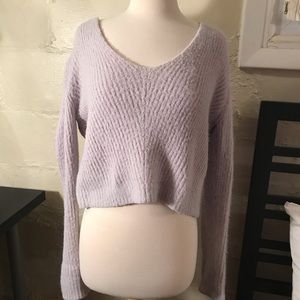 Purple Fuzzy V Neck Sweater